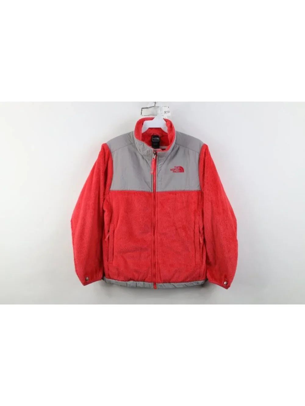 Vtg Y2K The North Face Girls Large Spell Out Shag Fleece Full Zip Jacket Pink